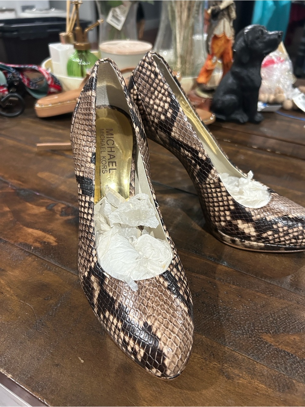 Michael Kors Snake-Print Pointed Toe Pumps in Brown and Black